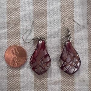 Glass Red and Silver Dangly‎ Earrings